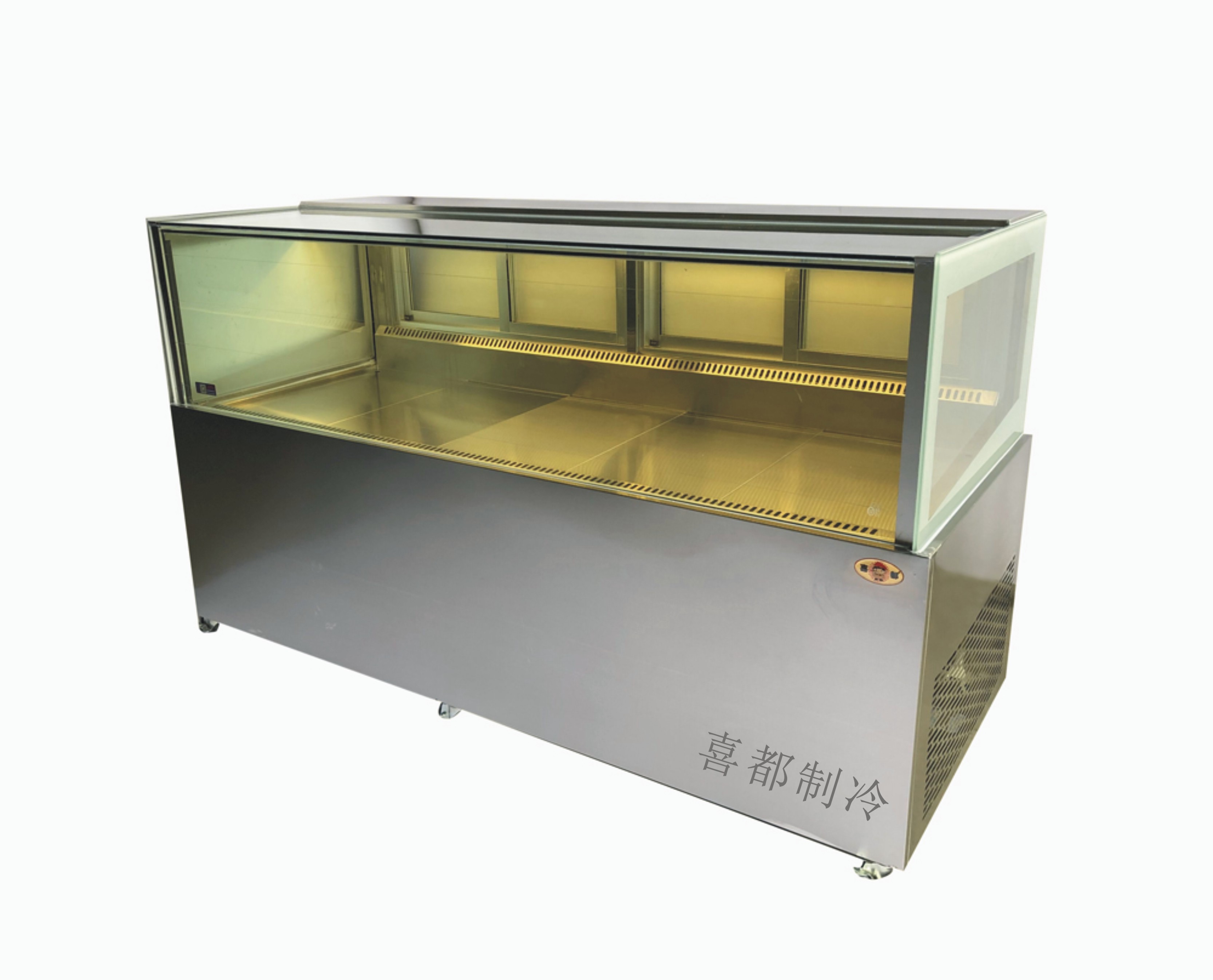 Custom-made curved glass freezer for barXID-BDZ